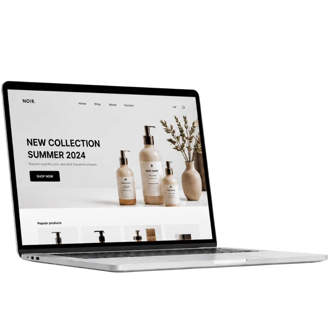 Shopify parduotuvės dizainas kompiuteryje